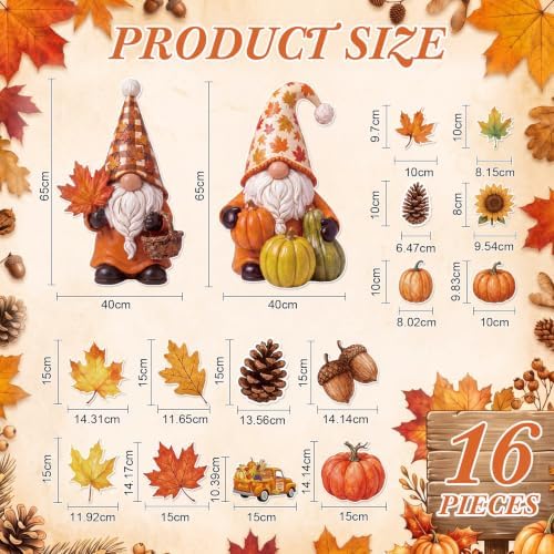 Flutesan 16 Pcs Fall Gnome Garage Door Magnets, 26" Pumpkin Maple Leaf - Image 2