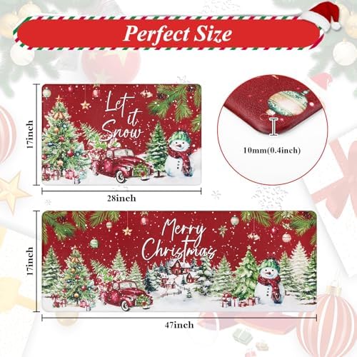 U'Artlines 2Pcs Christmas Anti Fatigue Kitchen Rugs and Mats, Tree,Snowman - Image 3