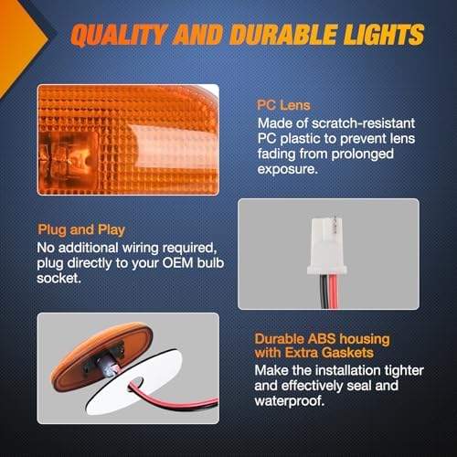 Nilight Fender Side Marker Light Red Amber Fits 2001-2014 Chevy GMC