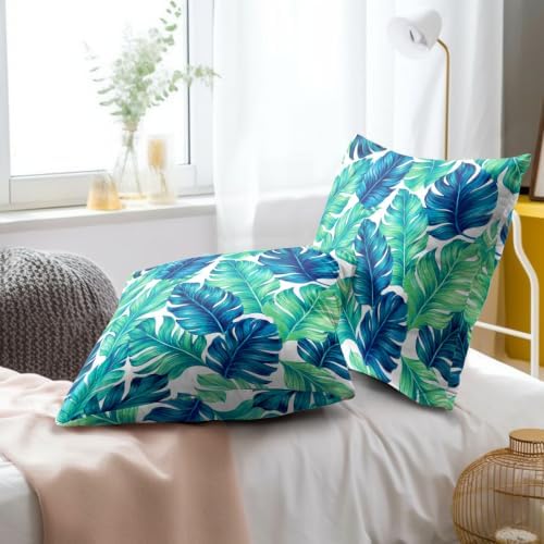 Sweetshow Tropical Leaves Pillow Covers 24x24 Inch Summer Decorative Green Palm Leaf Throw Pillow Covers Set of 2 Soft Cotton Pillow Case Square Cushion Covers for Home Couch Sofa Patio Bedroom - Image 6