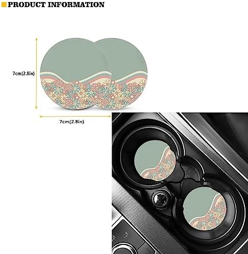 Abstract 70S Groovy Flower Auto Seat Cover Full Set for Women,12 Pack Green Swirl Wavy Auto Front Back Seat Cushion Protective Accessory with Coaster Keyring Steering Wheel Cover Armrest Pad