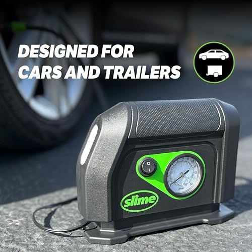 Slime 40050 Tire Inflator, Portable Car Air Compressor, with Analog 100 psi Dial Gauge, Long Hose and LED Light, 12V, 8 min Inflation - Image 6