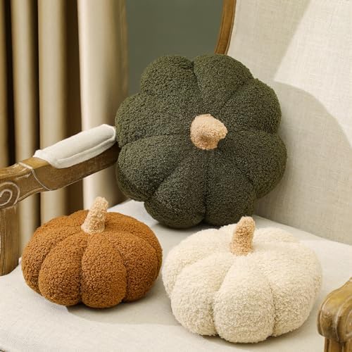 Briwooody 3 Pcs Fall Halloween Pumpkin Throw Pillow, 3D, Sherpa, 3 Color - Image 3