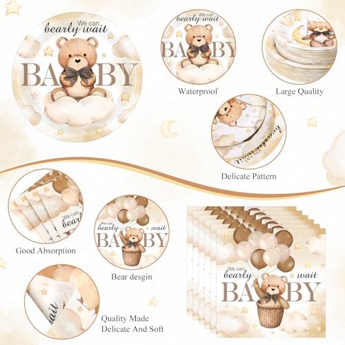 Funnymoom 452 Pcs Brown Bear Baby Shower Party Decorations for 50 Guests - Image 3