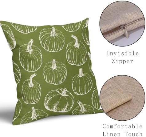 Lime Green Fall Pumpkin Pillow Covers 22x22 Set of 2 Autumn Themed Thanksgiving Cream Print Decorative Throw Pillows Outdoor PillowCase Farmhouse Linen Cushion Case Decor for Home Sofa Couch Bed - Image 4