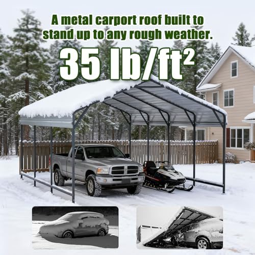 Metal Carport Heavy Duty 12x20ft Outdoor Galvanized Steel Car Port, Vehicle Canopy Garage Shade, Multi-Use Shelter for Car, Boat, Tractors & Outdoor Storage - Image 3