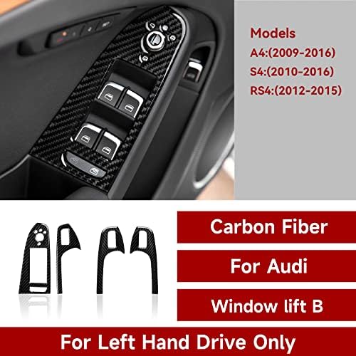 Car Window Lift Switch Control Decals for Audi A4 2009-2016 / S4 2010-2016 / RS4 2012-2015 Accessories Carbon Fiber Interior Stickers, Style B