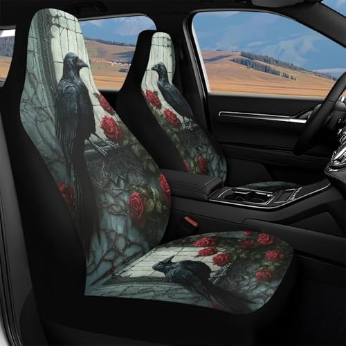 Bulopur Crow Car Seat Covers Full Set 2 Pack Waterproof Front Auto Seat Covers for Car Bucket Seats Side Air Bag Compatible Auto Interior Protector Universal for Most Cars SUV Truck