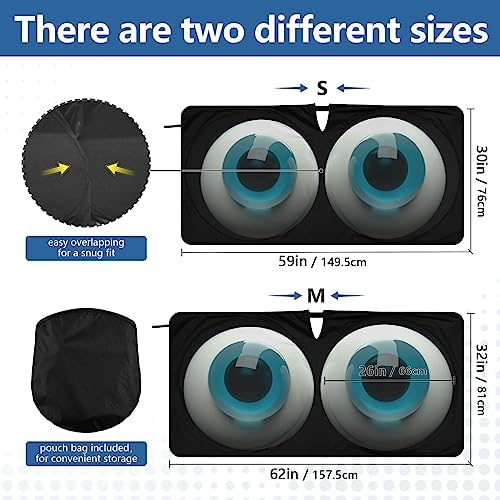 Cute Cartoon Blue Eyes Car Windshield Sun Shade Foldable Sunshade Front Window Visor Protector Blocks UV Rays Heat Keep Vehicle Cool (59 x 30 in)