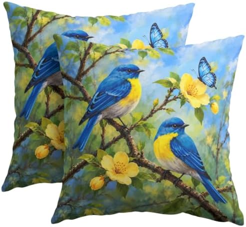 Bluebird Throw Pillow Covers 20x20 Set of 2 Spring Summer Yellow Floral - Image 2
