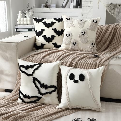 HunnmingRe 4pcs Halloween Throw Pillow Covers Set 18x18 Inch by HunnmingRe