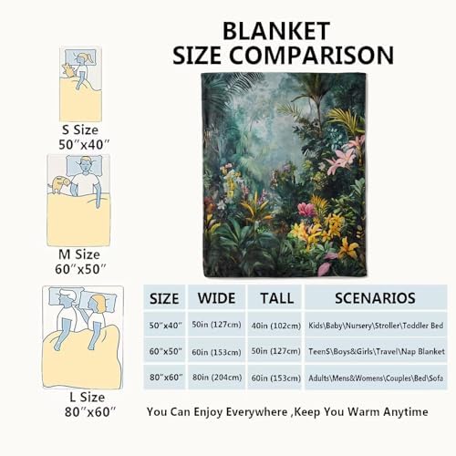 Tropical Forest Blanket Lush Botanical and Flower Fairycore Throw Blankets,Birthday Gifts for Kids Girls Women,Lightweight Soft Fleece,Nature Lovers,Sofa Couch Bed Room Fairy Decor 50x60in - Image 3