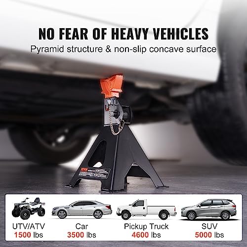 VEVOR Jack Stands, 3 Ton (6,000 lbs) Capacity Car Jack Stands Double Locking, 10.8-16.3 inch Adjustable Height, for Lifting SUV, Pickup Truck, Car and UTV/ATV, Red, 1 Pair