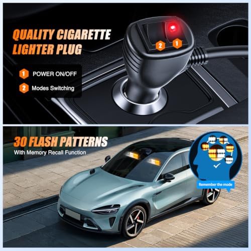 Nilight 16LED Amber White Dash Strobe Light Cigarette Lighter Plug