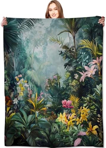 Tropical Forest Blanket Lush Botanical and Flower Fairycore Throw Blankets,Birthday Gifts for Kids Girls Women,Lightweight Soft Fleece,Nature Lovers,Sofa Couch Bed Room Fairy Decor 50x60in by VODRM
