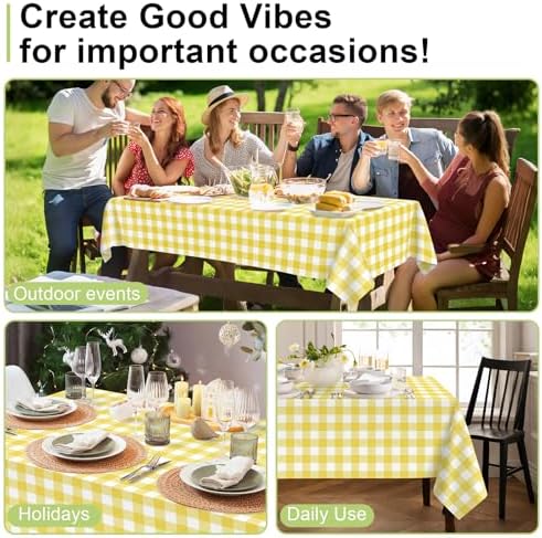 QIKSION 2 Pack Yellow Gingham Tablecloth, Yellow Checkered Table Cloths - Image 4