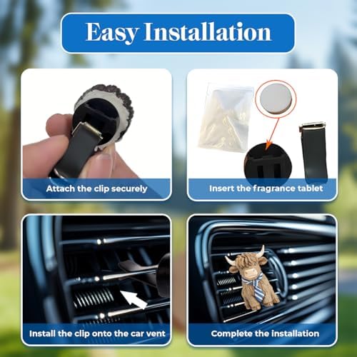 GENANY 3D Resin 2 Pcs Highland Cow Car Air Freshener Clip, Hand Painted Cow