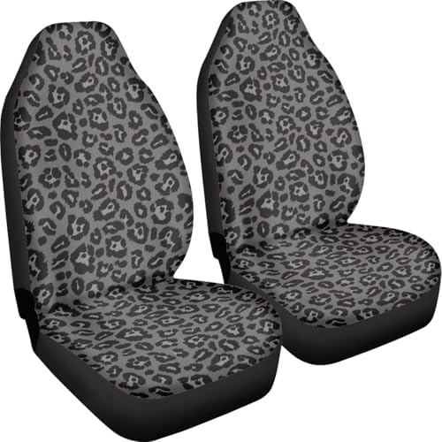 Black Gray Leopard Car Seat Covers Full Set of 2 Automobile Front Seat Covers Vehicle Accessories Carseat Seat Covers Cushion Pad Mat for SUV Trucks Chairs Vans Auto
