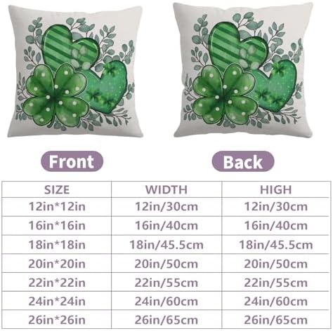 Sweetshow St Patricks Day Pillow Covers 12x12 Inches Lucky Green Shamrock Eucalyptus Heart Throw Pillow Case Set of 2 Irish Spring Pillows Cotton Linen Cushion Cover for Home Couch Sofa Livingroom - Image 5