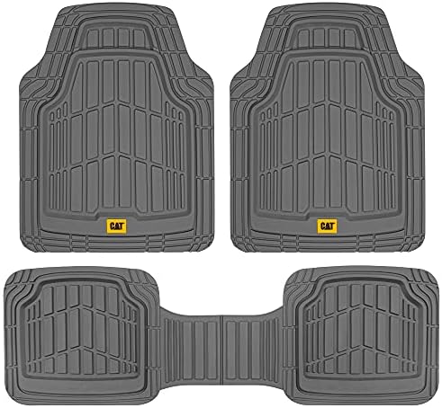 Cat® ToughRide™ Heavy-Duty 3 Piece Rubber All Season Floor Mats for Car Truck Van SUV, Gray - Premium Trim to Fit Car sFloor Mat, All Weather Deep Dish Automotive Floor Mats, Total Dirt Protection