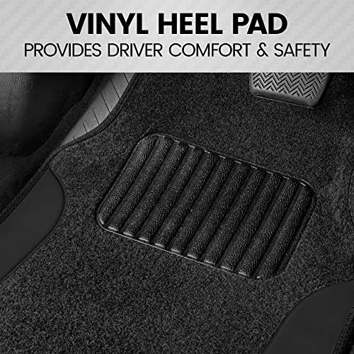 BDK Carpet Floor Mats for Cars, Two-Tone Carpet Car Mat with Faux Leather Accents, Automotive Floor Mat Sets with Built-in Heel Pad, Stylish Interior Car Accessories Black