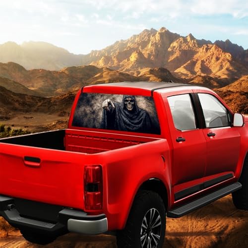 Smiling Skeleton Pickup Truck Decals Rear Window, Vintage Reaper Gothic Automotive Decals and Graphics Rear Window Decals for Trucks, Car Window Decal Sticker 66 x 22 inch