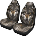 Brown Wolf Print Car Front Seat Cover 2 Piece Vehicle Interior Cover Protector Decor Accessory Seat for SUV Truck Van Sedan