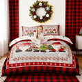 Merry Christmas Kids Duvet Cover Set King Size,Cute Gnomes Snowflake Romantic Bedding Set,Girls Boys Adults Room/Cabin Decor,Geometric Grids Retro Comforter Cover,Rustic Quilt Cover,2 Pillowcases by Manfei