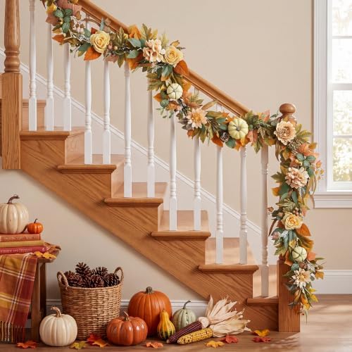 Fall Garland, 6 FT Pumpkin Garlands, Fall Leaves Garland for Table Centerpiece Door Window Fireplace Home Indoor Outdoor Fall Decorations - Image 2