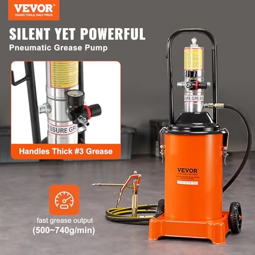 VEVOR Grease Pump, 3 Gallon Air Grease Pump with 13 ft High Pressure Hose and Grease Gun, 12L Pneumatic Grease Pump with Wheels, Portable Lubrication Grease Pump - Image 2