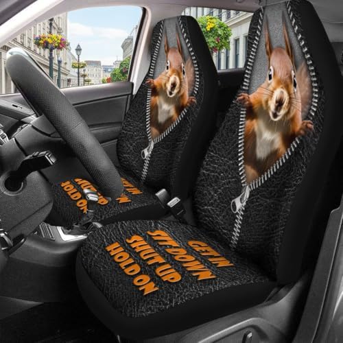 GENANY Funny Squirrel Car Seat Covers, 2-Piece Front Seat Set