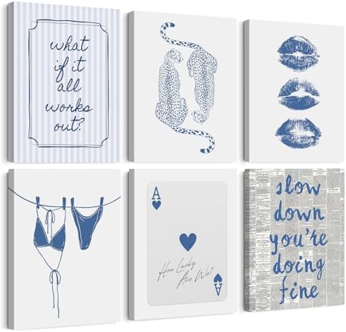 Navy Blue Leopard Wall Art Preppy Cheetah Canvas Wall Decor Trendy Aesthetic Posters Navy Blue Bikini Prints Preppy Aesthetic Picture Ace of Hearts Painting for Dorm Bedroom 12x16x6 Inch Ready to Hang by Unknown