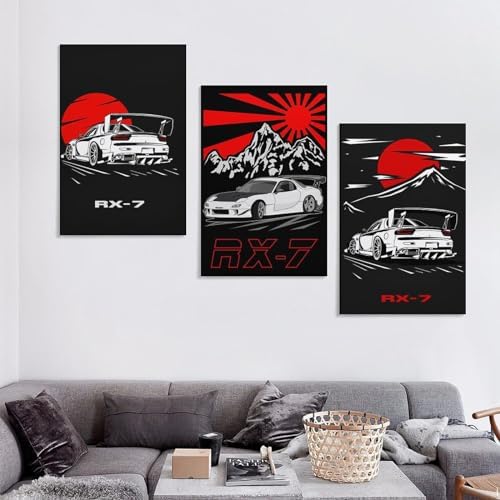 RIUFIN 3pcs JDM Sport Car Posters Rx7 Car Wall Decor Art-Modern Car Wall Art Prints Cool Posters for Boys Room-Bathroom Bedroom Office Canvas Wall Art Ready to Hang 20x30inch(50x75cm) - Image 5