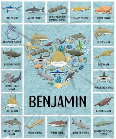 Shark Custom Name Blanket Gifts for Girls Boys Women - Super Soft Cozy Warm Throw Sheet for Couch Bed Sofa Office Decor All Season 40"x50" for Kids by Nairatmya