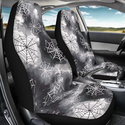 Halloween Automotive Seat Protector Set of 2 Car Front Seat Covers Non-Slip Universal Auto Seats Cushions Pads Mats Fits for Car Vehicle SUV Sedan Truck, Spider Web