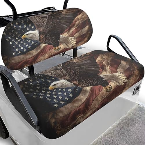 Yewatlles Eagle with American Flag Club Car Seat Covers, Golf Cart Seat Covers for Club Car Printed Ordinary Seat Casual Comfortable/Breathable