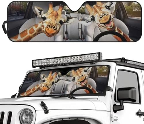 Renewold Funny Giraffe Driving Sunshade for Car Windshield Car Window Cover Foldable Sun Shade for Jeep Wrangler JK JKU JL JLU 1997-2023 Gladiator JT UV Rays Sunlight Sun Visor Shield Women Men