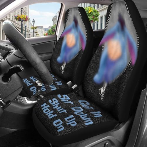 GENANY Blue Cartoon Donkey Car Seat Covers, 2-Piece Front Seat Set