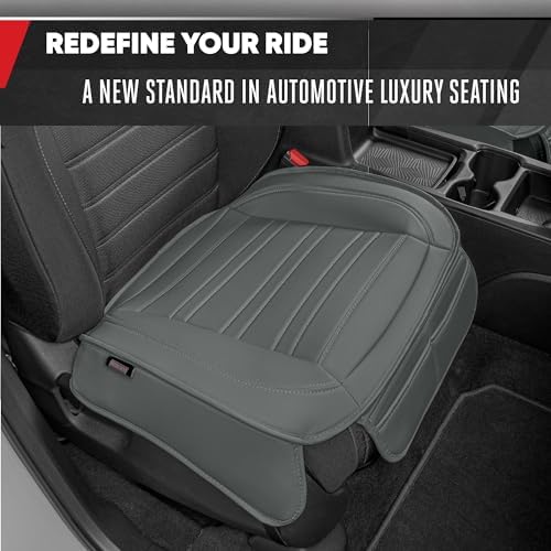 Motor Trend Seat Covers for Cars Trucks SUV, Faux Leather 2-Pack Gray Padded Car Seat Covers with Storage Pockets, Premium Interior Seat Cover