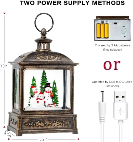 Christmas Snow Globe Swirling Glittering Snowman Family with Music & Timer, USB Lined/Battery Operated Lighted Water Lantern for Christmas Festival Decoration Gifts - Image 6