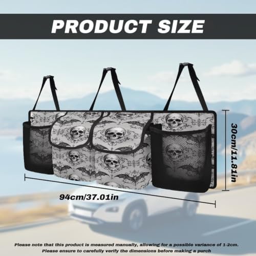 Hanging Car Trunk Organizer Halloween Skull Damask Bat Print Car Back Seat Storage Bag Auto Cargo Bag Collapsible Auto Interior Accessories for Sedans SUV Jeep Trucks MPV Van