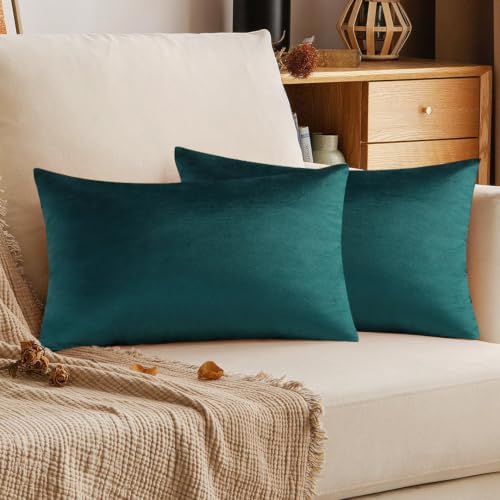 VAKADO 12x20 Teal Couch Throw Pillow Covers Rectangle Lumbar Velvet Decorative Soft Solid Cozy Cushion Cases Home Decor for Sofa Bedroom Living Room Set of 2 - Image 5