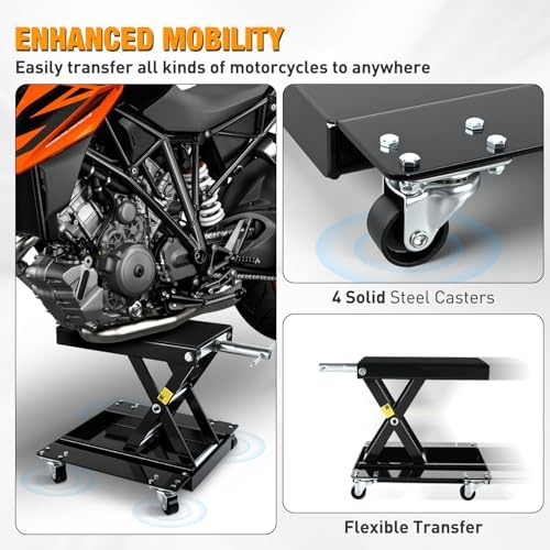 Nilight Motorcycle Lift 1100 LBS ATV Scissor Lift Jacks with Dolly Wheels Crank Handle 5.1"-15.7" Hoist Stand Heavy Duty Steel Lifter Jack for Motorcycles Dirt Bike Garage Storage Repair Tool, Black - Image 4