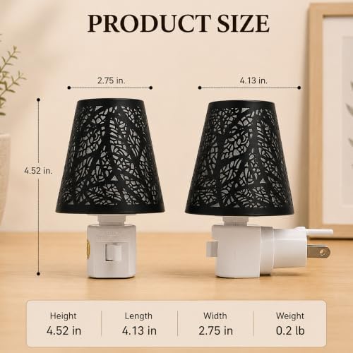 2 Pack Plug In Night Lights, Leaf Cutout Shades, 2700K Warm White E12 Bulbs - Image 4