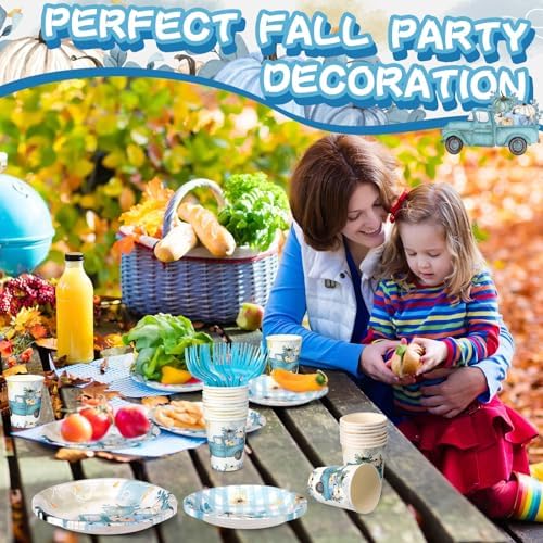Sliner 180 Pcs Thanksgiving Disposable Dinnerware Set, Blue Car Pumpkin - Image 6
