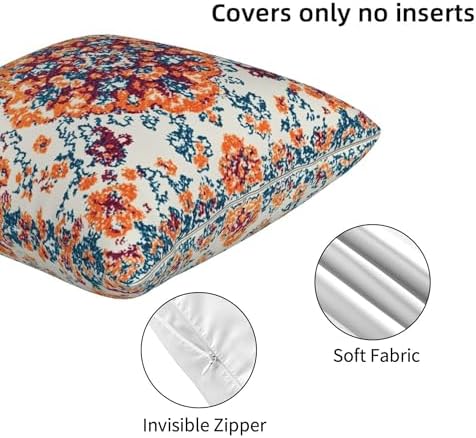 Vintage Bohemian Carpet Pattern Pillow Covers 18x18 inch Set of 2 Orange Blue Ethnic Pillow Case Cushion Cover for Home Sofa Couch Living Room Car Decor - Image 5