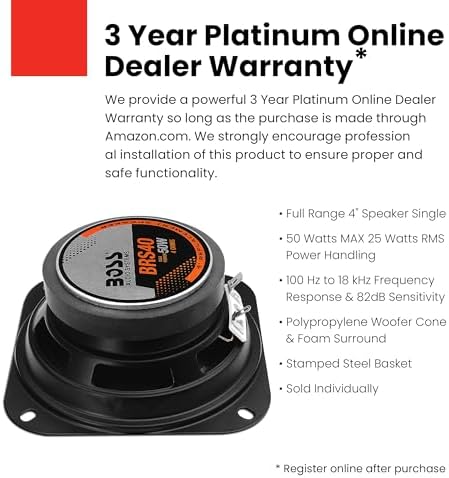 BOSS Audio Systems BRS40 4 Inch Replacement Car Door Speaker, 50 Watts