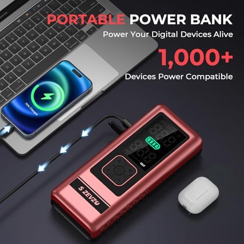 S ZEVZO Car Jump Starter with Air Compressor, 6000A 150PSI Jump Box Battery Pack(6.0 Gas/4.0L Diesel), Portable 12V Jump Box with Auto-Shutoff Tire Inflator, USB Ports, LCD Display & LED Light - Image 4