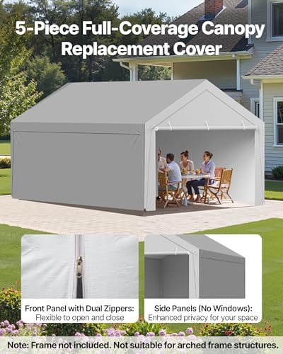 VEVOR Carport Replacement Canopy Cover, 13 x 20 ft Potable Garage Tent Top Tarp with Sidewalls, UV-Resistant & Waterproof, Heavy Duty Car Shelter Tarp with Ball Buggees, Grey, Frame Not Included - Image 3
