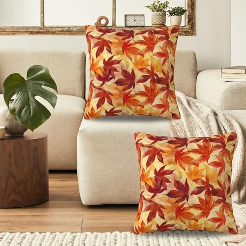 KiuLoam Fall Burnt Orange Maple Leaf Pillow Covers 16x16 Set of 2, Autumn Leaves Print Decorative Throw Pillow Cases, Farmhouse Style Outdoor Cushion Covers for Sofa Couch Living Room Bed - Image 4